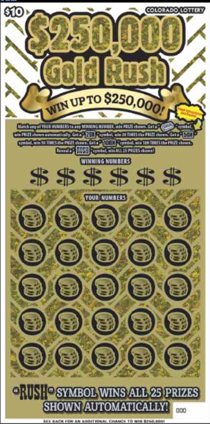 $250,000 Gold Rush scratchcard - game number #2779 - front
