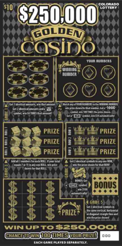 $250,000 Golden Casino scratchcard - game number #2842 - front