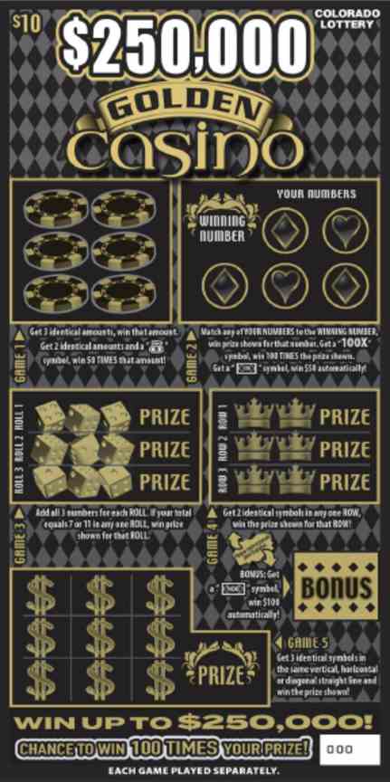 $250,000 Golden Casino scratchcard - game number #340 - front