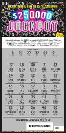 $250,000 Jackpot scratchcard - game number #223 - front-scratched