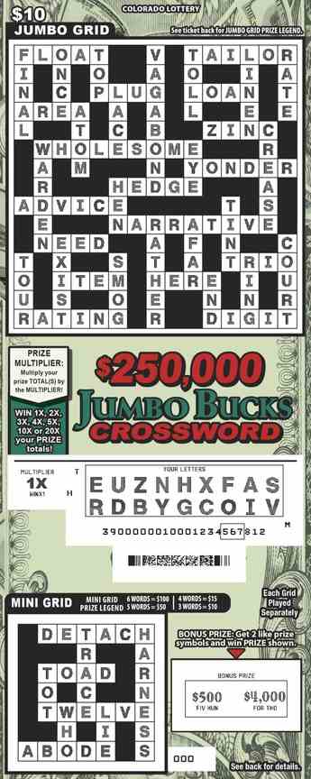$250,000 Jumbo Bucks Crossword scratchcard - game number #2911 - front-scratched