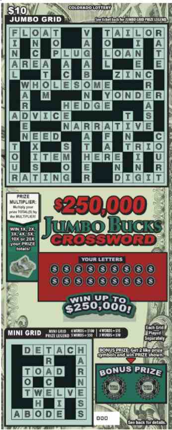 $250,000 Jumbo Bucks Crossword scratchcard - game number #2911 - front