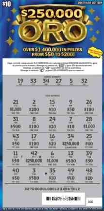 $250,000 ORO scratchcard - game number #327 - front-scratched