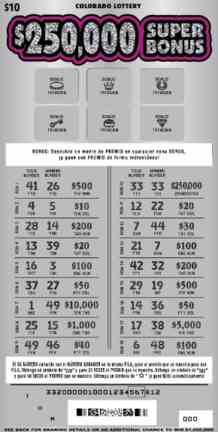 $250,000 Super Bonus scratchcard - game number #332 - front-scratched