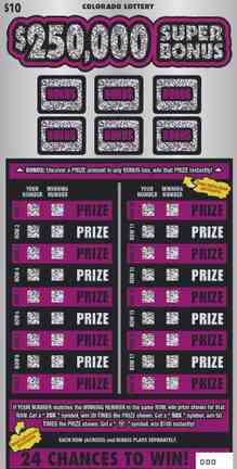 $250,000 Super Bonus scratchcard - game number #332 - front