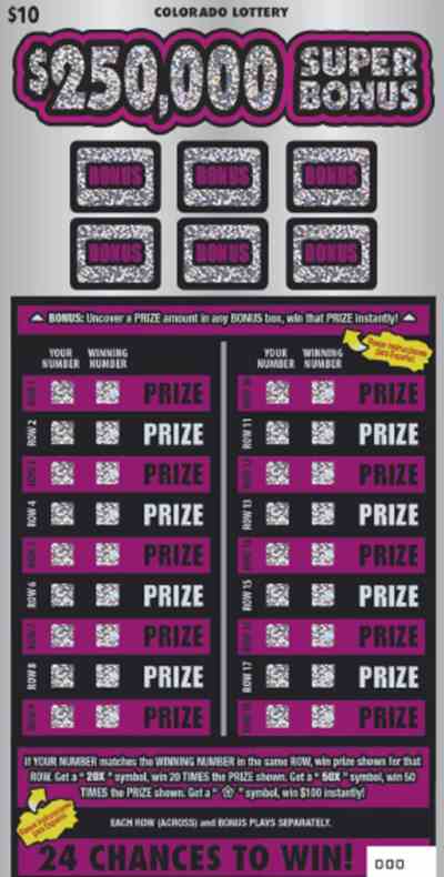 $250,000 Super Bonus scratchcard - game number #332 - front