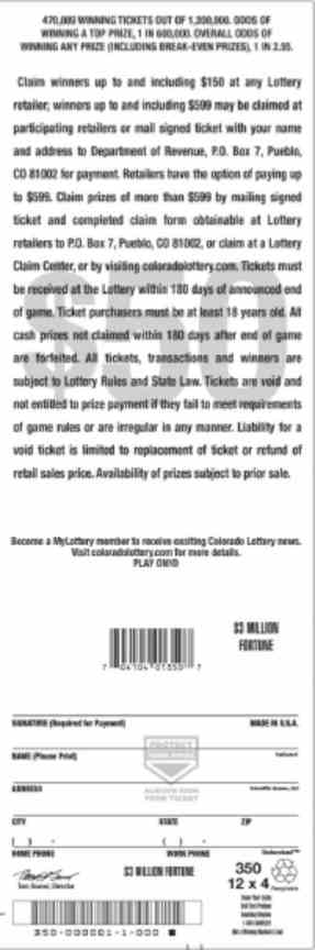 $3 Million Fortune scratchcard - game number #2845 - back