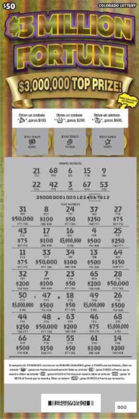 $3 Million Fortune scratchcard - game number #2845 - front-scratched