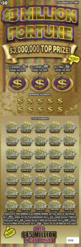 $3 Million Fortune scratchcard - game number #2845 - front
