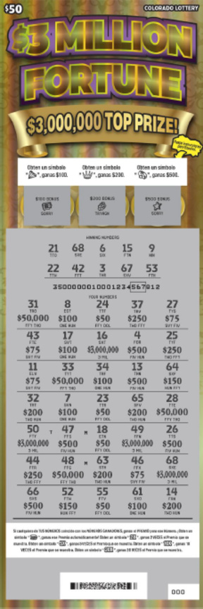 $3 Million Fortune scratchcard - game number #350 - front-scratched