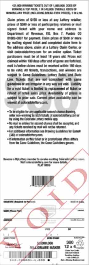 $3,000,000 Millionaire Maker scratchcard - game number #2886 - back