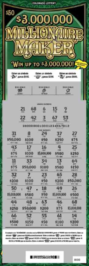 $3,000,000 Millionaire Maker scratchcard - game number #2886 - front-scratched