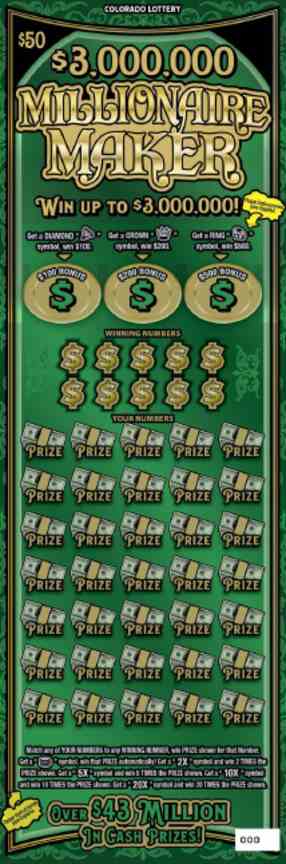 $3,000,000 Millionaire Maker scratchcard - game number #2886 - front