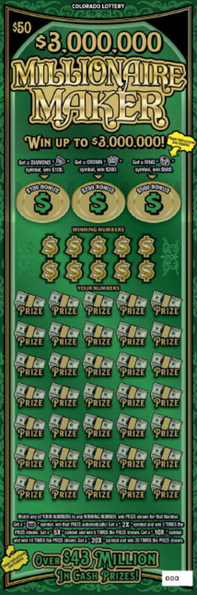 $3,000,000 Millionaire Maker scratchcard - game number #380 - front