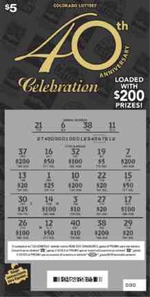 $5 40th Anniversary Celebration scratchcard - game number #274 - front-scratched