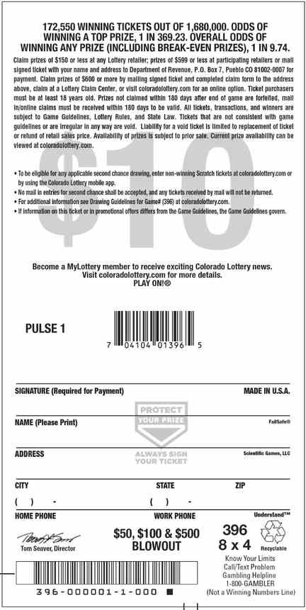 $50, $100 & $500 Blowout scratchcard - game number #2898 - back