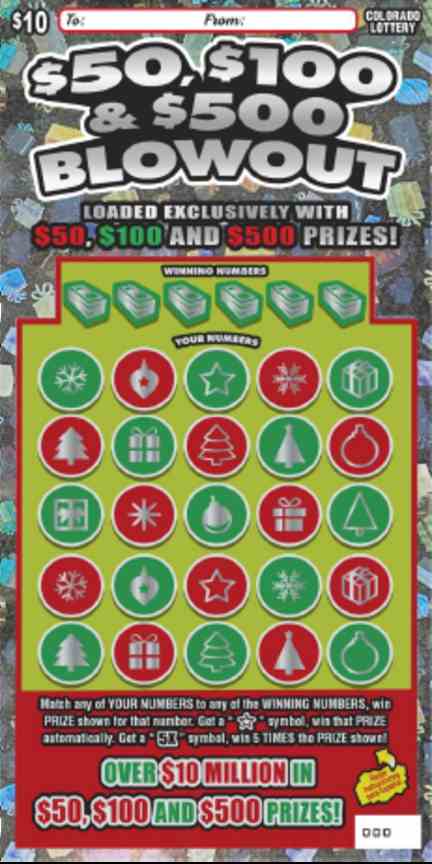 $50, $100 & $500 Blowout scratchcard - game number #345 - front