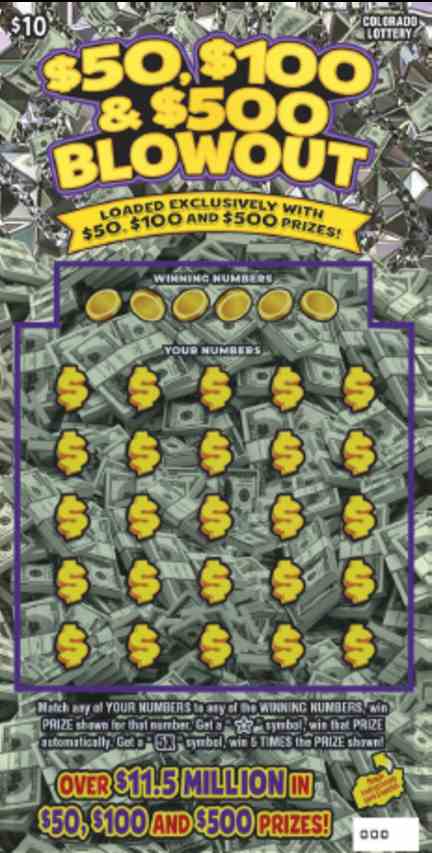$50, $100 & $500 Blowout scratchcard - game number #396 - front