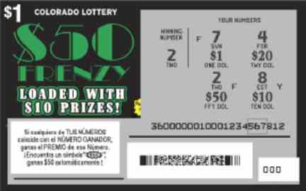 $50 Frenzy scratchcard - game number #2865 - front-scratched