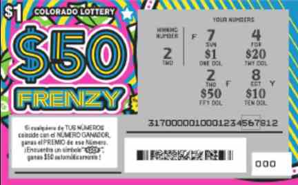 $50 Frenzy scratchcard - game number #317 - front-scratched