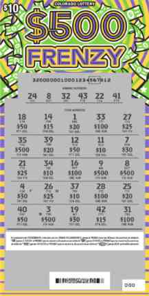 $500 Frenzy scratchcard - game number #320 - front-scratched