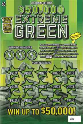 $50,000 Extreme Green scratchcard - game number #314 - front