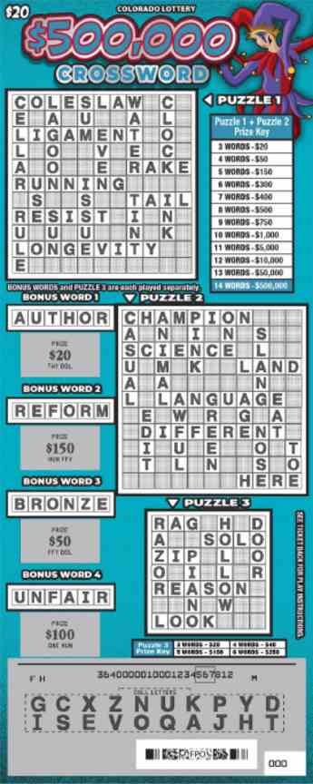 $500,000 Crossword scratchcard - game number #2869 - front-scratched