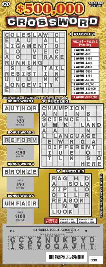 $500,000 Crossword scratchcard - game number #2917 - front-scratched