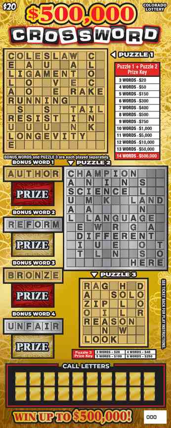 $500,000 Crossword scratchcard - game number #2917 - front