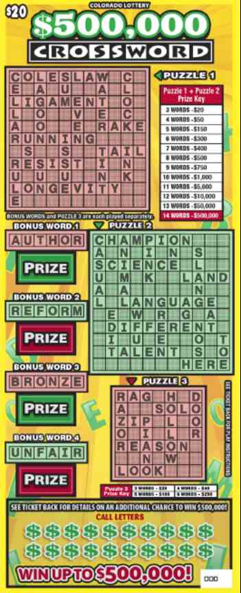 $500,000 Crossword scratchcard - game number #322 - front
