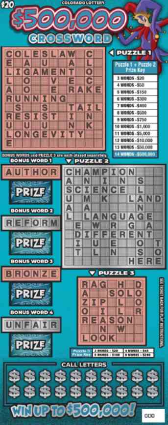 $500,000 Crossword scratchcard - game number #364 - front