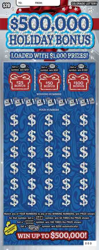 $500,000 Holiday Bonus scratchcard - game number #2948 - front