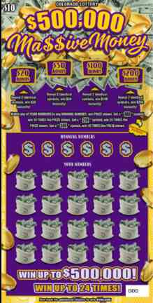 $500,000 Ma$$ive Money scratchcard - game number #210 - front