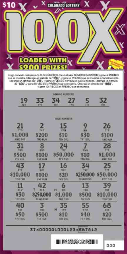 100X scratchcard - game number #2878 - front-scratched