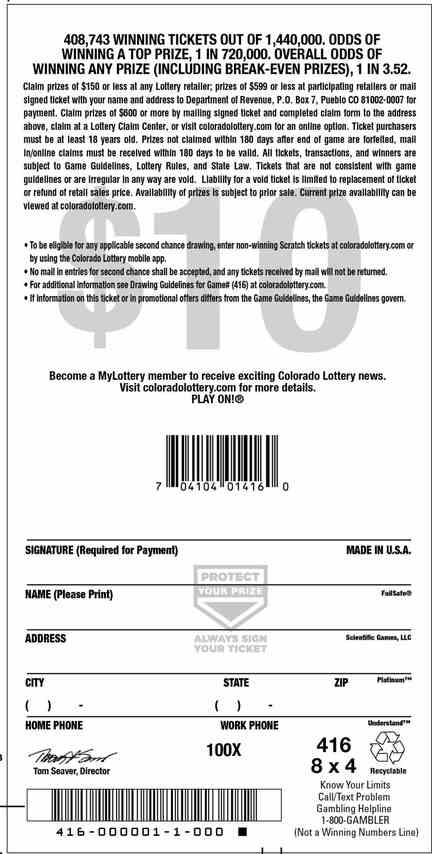 100X scratchcard - game number #2923 - back