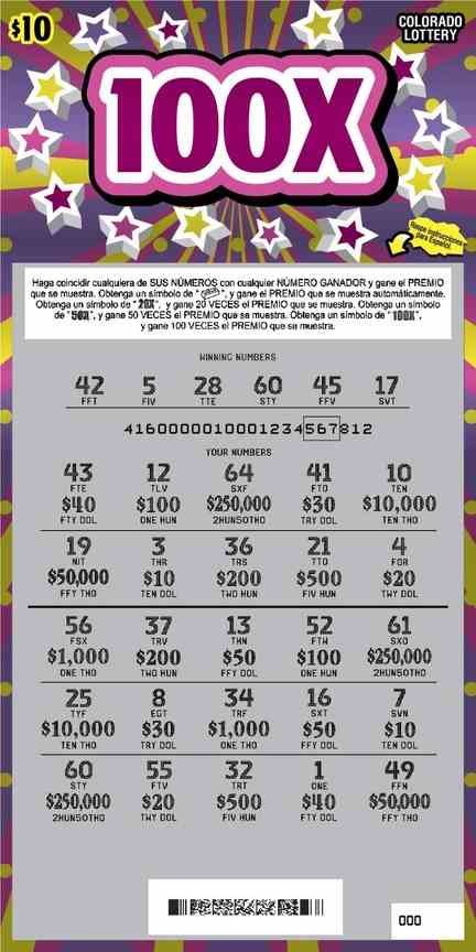 100X scratchcard - game number #2923 - front-scratched
