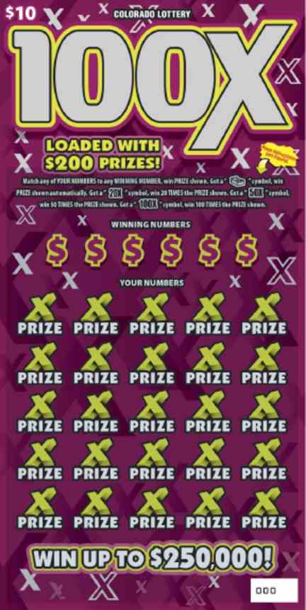 100X scratchcard - game number #374 - front