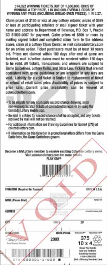 200X scratchcard - game number #2879 - back