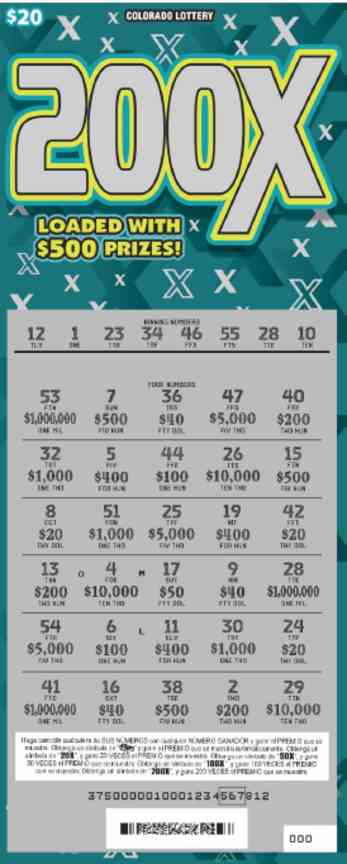 200X scratchcard - game number #2879 - front-scratched