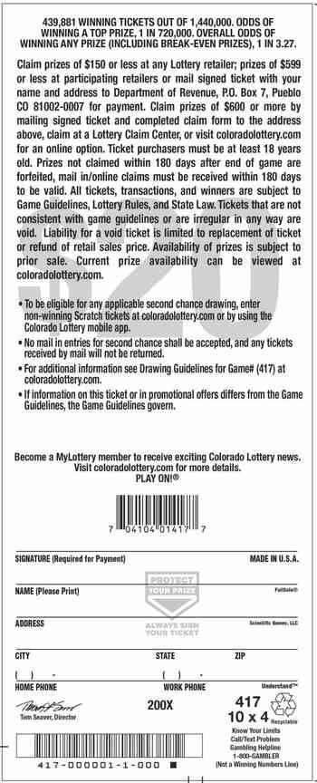 200X scratchcard - game number #2924 - back