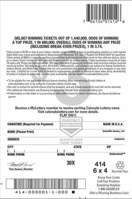 30X scratchcard - game number #2921 - back