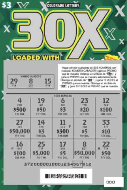 30X scratchcard - game number #372 - front-scratched