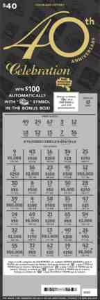 40th Anniversary Celebration scratchcard - game number #276 - front-scratched