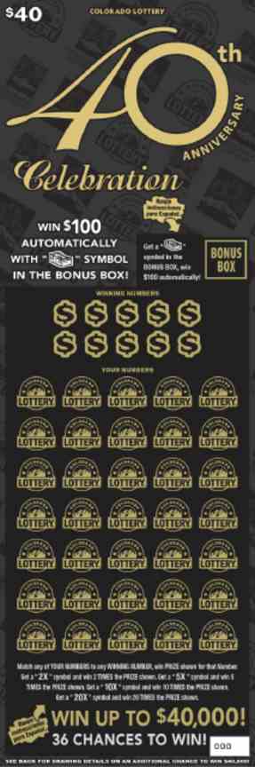 40th Anniversary Celebration scratchcard - game number #276 - front