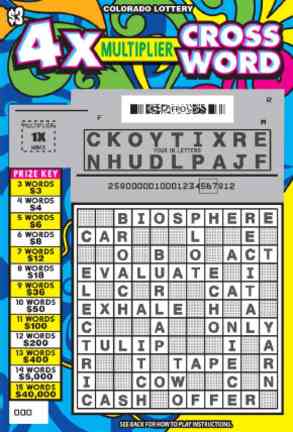 4X Multiplier Crossword scratchcard - game number #258 - front-scratched