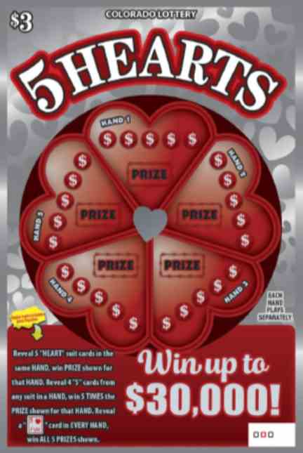 5 Hearts scratchcard - game number #385 - front