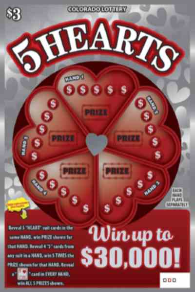 5 Hearts scratchcard - game number #385 - front