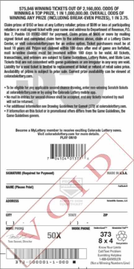 50X scratchcard - game number #2877 - back