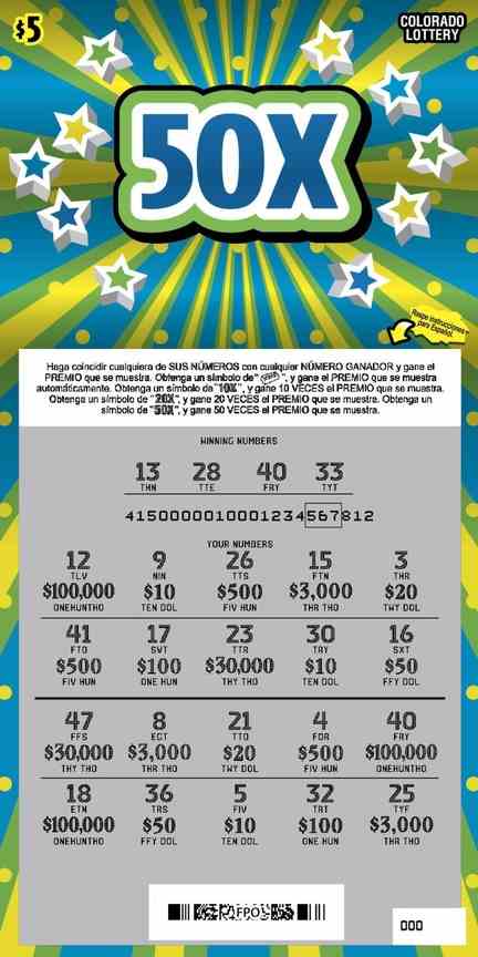50X scratchcard - game number #2922 - front-scratched