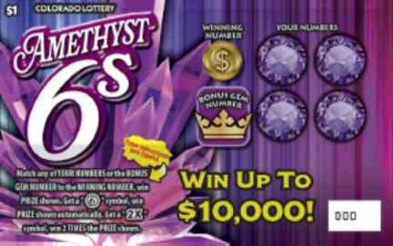 Amethyst 6S scratchcard - game number #401 - front